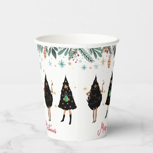 Schwarze Frauen im Schwarzen Weihnachtsbaum-Party Pappbecher (Rechts)