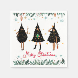 Schwarze Frauen im Schwarzen Weihnachtsbaum-Party  Serviette