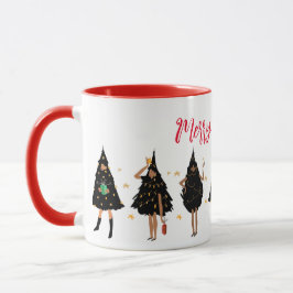 Schwarze Frauen im Schwarzen Weihnachtsbaum-Party  Tasse