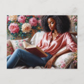 Schwarze Frauen in rosa Reading florale Kunst Postkarte (Vorderseite)
