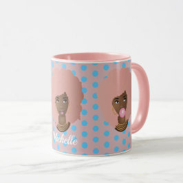 Schwarze Frauen mit rosa Afro, Bubblegum & Blume P Tasse