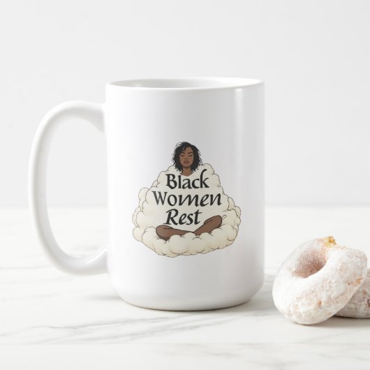 Schwarze Frauen ruhen Kaffeetasse (Mit Donut)