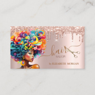 Schwarze Friseurin Rose Gold Glitter Tropfen Visitenkarte