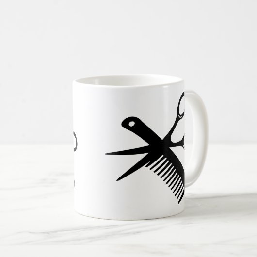 schwarze Friseurkammscheren Kaffeetasse (VorderseiteRechts)