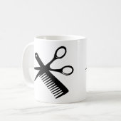 schwarze Friseurkammscheren Kaffeetasse (Vorderseite Links)