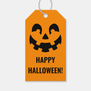 Schwarze Frohe Halloween-Kürbis-Gesichtsform auf O Geschenkanhänger