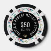 Schwarze Frühlingsblumen Muster Hochzeit Pokerchips (Rückseite)