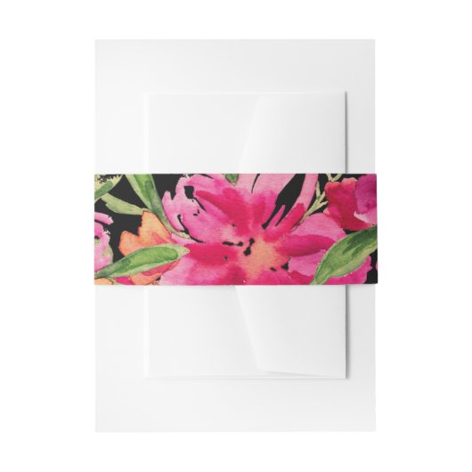 Schwarze Fuchsia Grüne Wasserfarbenhochzeit Einladungsbanderole (Vorderseite Beispiel)