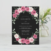 Schwarze Fuchsien-Hochzeit Einladung (Stehend Vorderseite)
