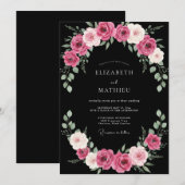 Schwarze Fuchsien-Hochzeit Einladung (Vorne/Hinten)