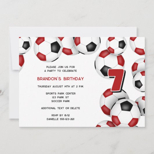 Schwarze Fußballbälle Kindergeburtstag Party Einladung (Vorderseite)