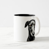 Schwarze Galgo-Illustration für Hundeliebhaber Zweifarbige Tasse (VorderseiteRechts)