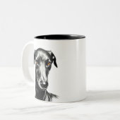 Schwarze Galgo-Illustration für Hundeliebhaber Zweifarbige Tasse (Vorderseite Links)