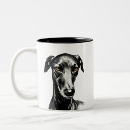 Schwarze Galgo-Illustration für Hundeliebhaber Zweifarbige Tasse