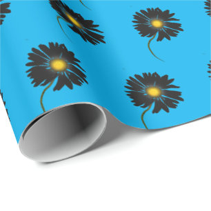 schwarze Gänseblümchen auf aquablau Geschenkpapier