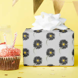 schwarze Gänseblümchen auf Grau Geschenkpapier