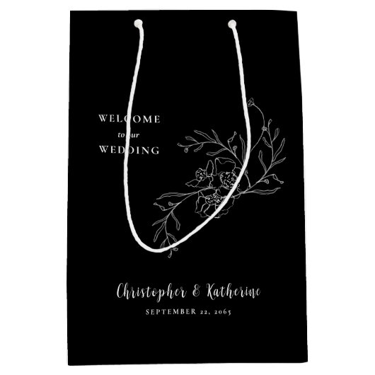 Schwarze Gastgeschenk Hochzeit Willkommen Vintage Mittlere Geschenktüte (Vorderseite)