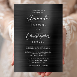 Schwarze gebürstete Metall-Schrift Hochzeit Einladung
