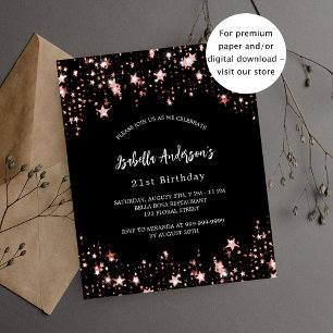Schwarze Geburtstagseinladung mit roségoldenen Ste Flyer
