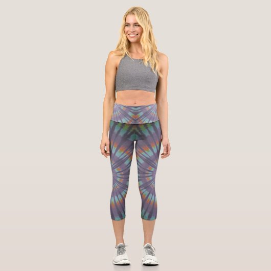 Schwarze Gefärbte Krawatte Capri Leggings (Vorderseite)