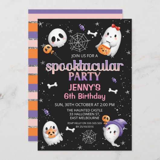 Schwarze Geister Halloween Spooktacular Party Gebu Einladung (Vorne/Hinten)