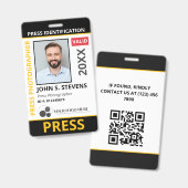 Schwarze gelbe Foto- & Logopresse-ID-QR-Code Ausweis (Vorder- & Rückseite)