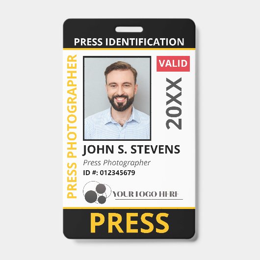 Schwarze gelbe Foto- & Logopresse-ID-QR-Code Ausweis (Vorderseite)