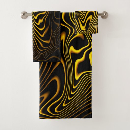 Schwarze gelbe goldene Wirbel Textur Badhandtuch Set (Insitu)