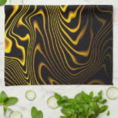 Schwarze Gelbe Goldene Wirbel Textur Geschirrtuch (Gefaltet)