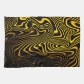 Schwarze Gelbe Goldene Wirbel Textur Geschirrtuch (Horizontal)