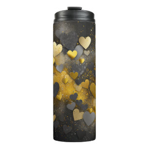 Schwarze gelbe graue Glitzerherzen Thermosbecher