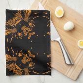 Schwarze, gelbe kupferfarbene Damasken Retro-Muste Geschirrtuch (Viertel Falte)