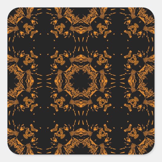 Schwarze, gelbe kupferfarbene Damasken Retro-Muste Quadratischer Aufkleber (Vorderseite)