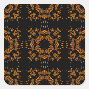 Schwarze, gelbe kupferne Blumendamast-Retro Muster Quadratischer Aufkleber