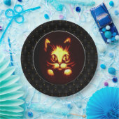Schwarze Gelbe Orangenblase Halloween-Katze Pappteller (Party)