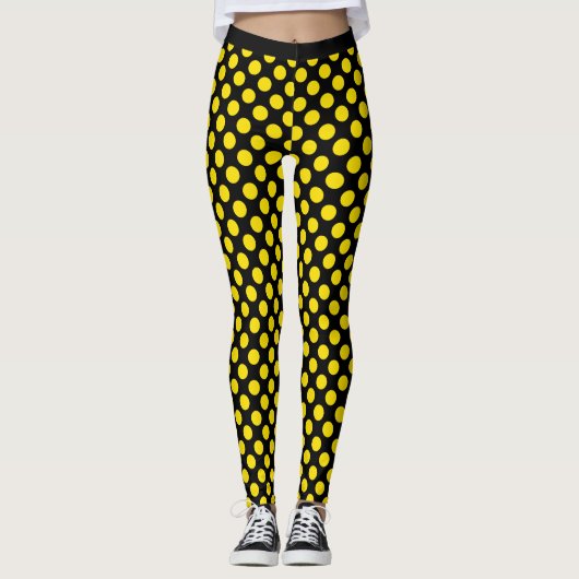 Schwarze gelbe Polka-Punkt-Leggings Leggings (Vorderseite)