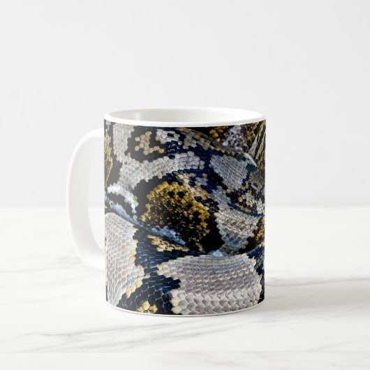 Schwarze, gelbe und graue Python Kaffeetasse (Vorderseite Links)