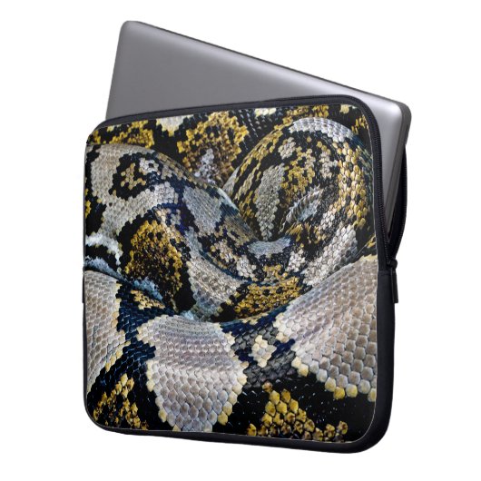 Schwarze, gelbe und graue Python Laptopschutzhülle (Vorderseite Links)
