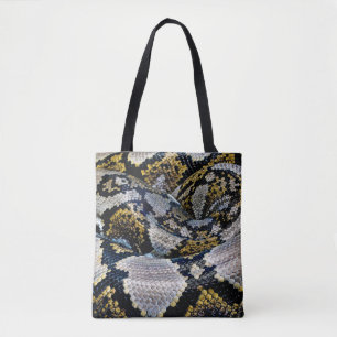 Schwarze, gelbe und graue Python Tasche