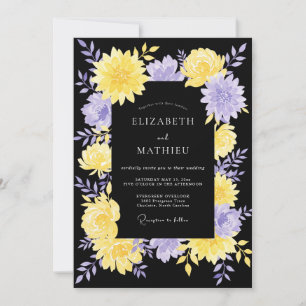 Schwarze gelbe violette Dahlie Hochzeit Einladung