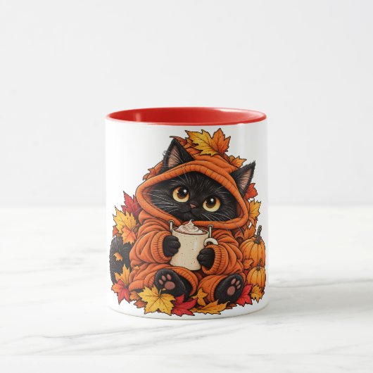 Schwarze, gemütliche Katze Tasse (Zentrum)