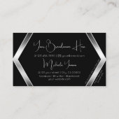 Schwarze Geometrie mit Silber und Monogramm Visitenkarte (Rückseite)