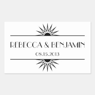 Schwarze geometrische Art Deco Hochzeit im Stil de Rechteckiger Aufkleber