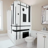 Schwarze geometrische Formen auf einem Duschvorhan Duschvorhang (Beispiel)