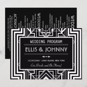 Schwarze Geometrische Hochzeitsprogramme Einladung