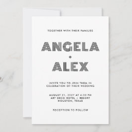 Schwarze geometrische Retro-Namen Hochzeit Einladung