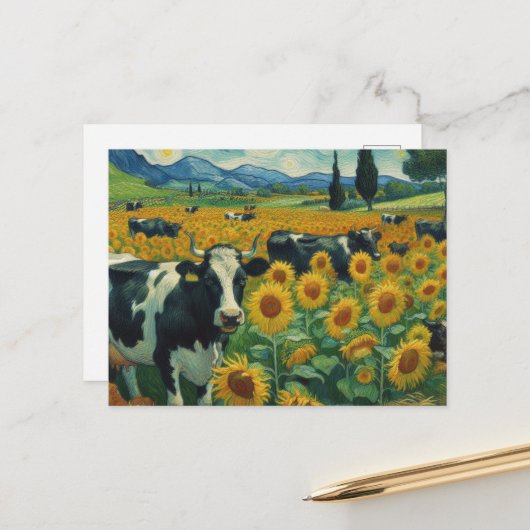 Schwarze Gepunktete Kühe a Imitats Van Gogh Postkarte (Vorderseite/Rückseite Beispiel)