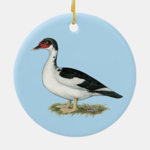 Schwarze gescheckte Ente Muscovy Keramik Ornament