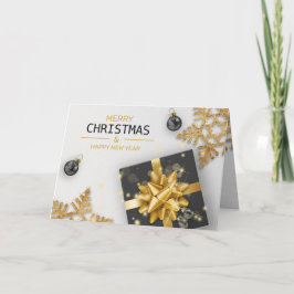 Schwarze Geschenkboxen Weihnachtsbälle Gold Schnee Karte