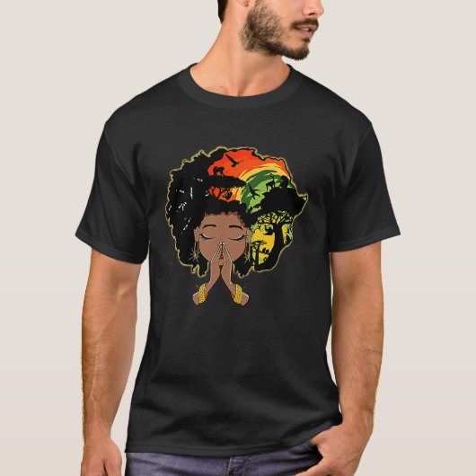 Schwarze Geschichte Afro Frau beten Gott Melanin K T-Shirt (Vorderseite)